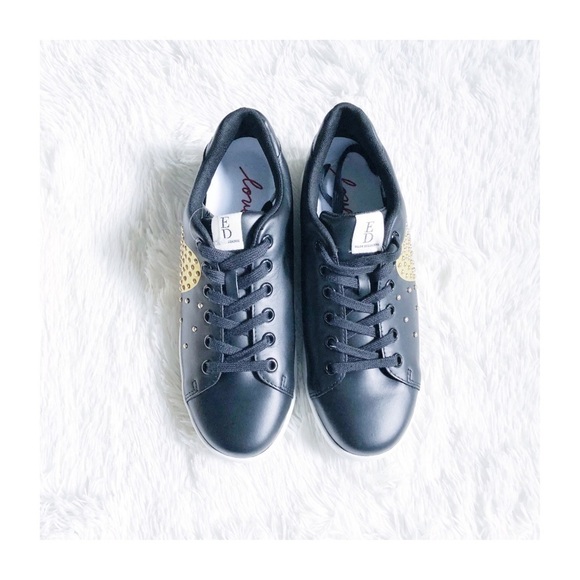 Ellen Degeneres Chamore Sneaker sz9 black + gold - Picture 1 of 12